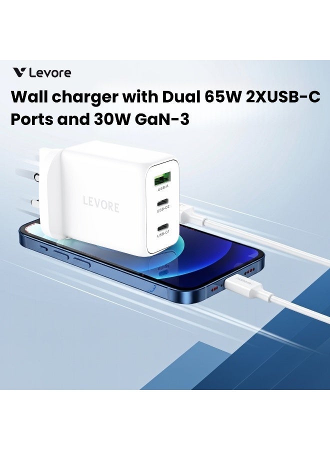 ليفور شاحن حائط ليفور بمنفذي 65 وات 2XUSB-C و 30 وات 1XUSB-A - أبيض - Image 3